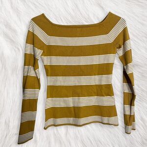 H&M Boat Neck Mustard Yellow White Striped Long Sleeve Top Small Preppy Coquette